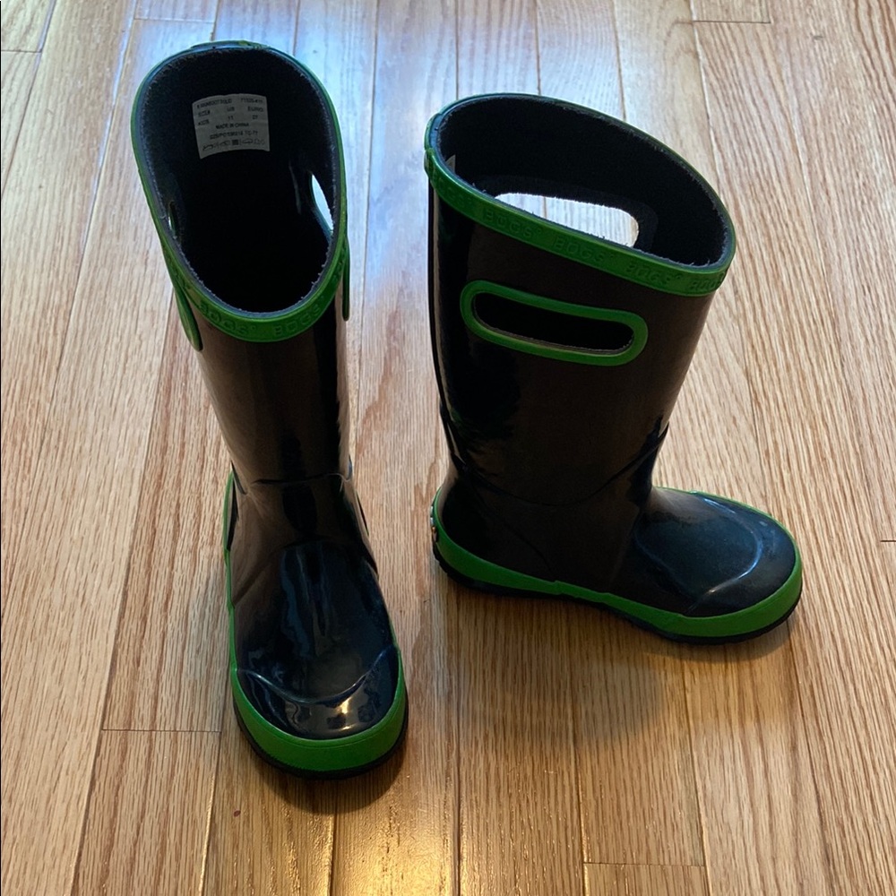 Kids Black and Green Rain Boots